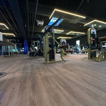 Übersicht über den Trainingssaal mit Sportausstattung Großer Saal mit Sportgeräten