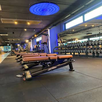 Trainingsbereich mit Bänken für Hantelübungen Hanteltrainingsbänke im Fitnessstudio