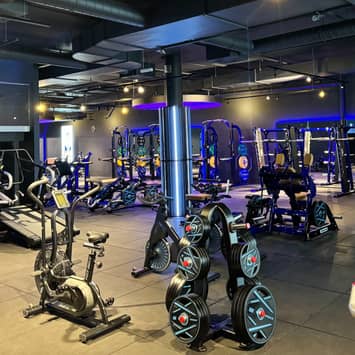 Übersicht über den Fitnessbereich mit mehreren Trainingszonen Fitnessraum mit Trainingszonen