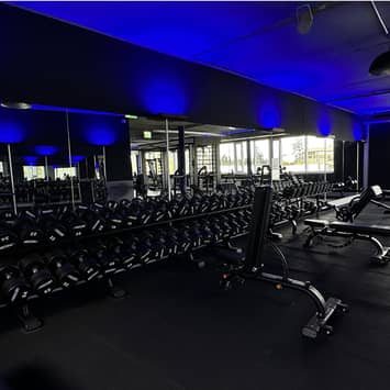 Hanteltraining in ruhiger Studioatmosphäre Freihantelraum mit Spiegeln