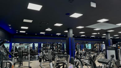 Übersicht über den großen Trainingsbereich mit vielen Geräten Viele Geräte im Trainingsraum
